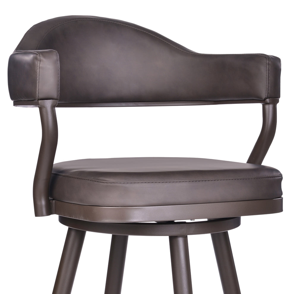 26" Brown Faux Leather and Iron Swivel Counter Height Bar Chair with Footrest By Homeroots | Bar Stools | Modishstore - 5