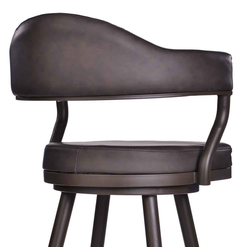 26" Brown Faux Leather and Iron Swivel Counter Height Bar Chair with Footrest By Homeroots | Bar Stools | Modishstore - 6