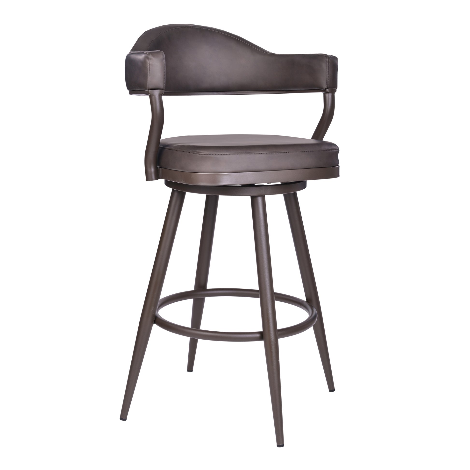 42" Vintage Brown Faux Leather And Iron Swivel Bar Height Chair By Homeroots | Bar Stools | Modishstore