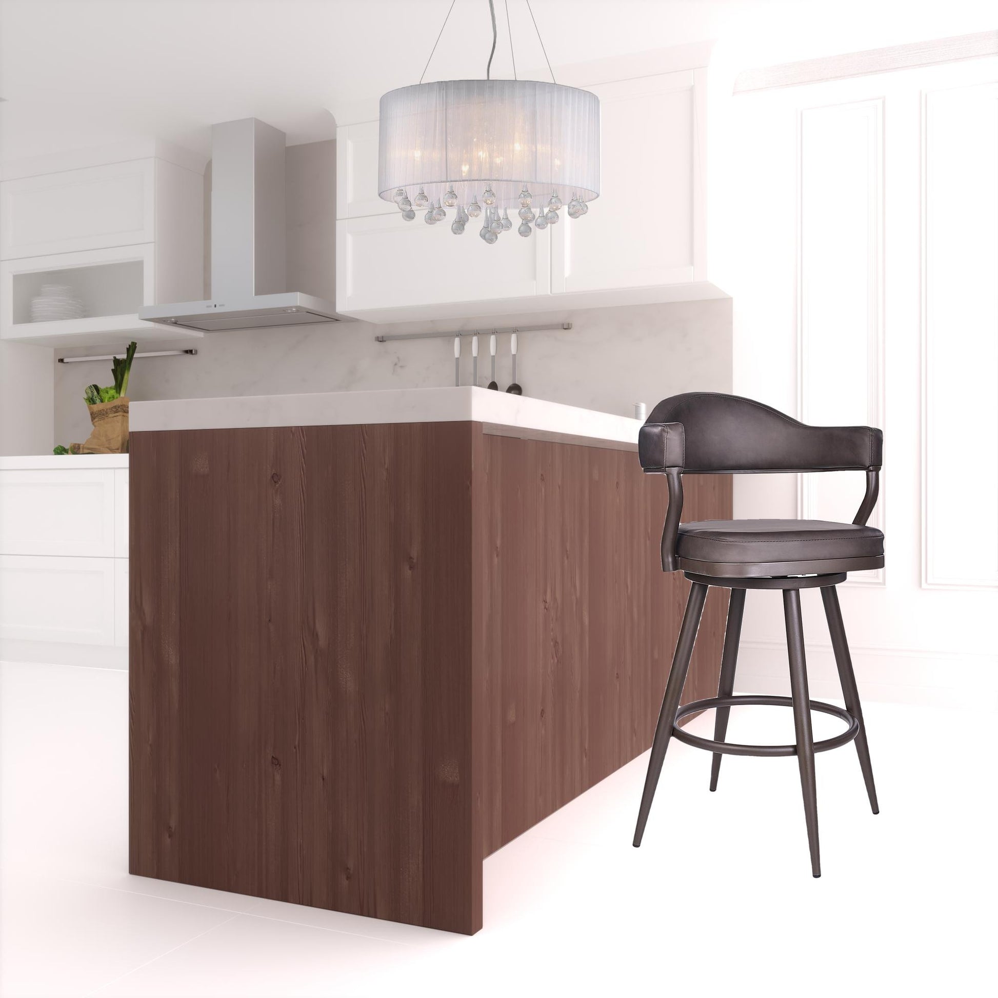 42" Vintage Brown Faux Leather And Iron Swivel Bar Height Chair By Homeroots | Bar Stools | Modishstore - 4