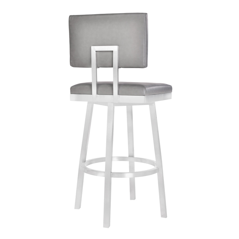 30" Vintage Gray on Stainless Faux Leather Rectangular Swivel Armless Barstool By Homeroots | Bar Stools | Modishstore - 3