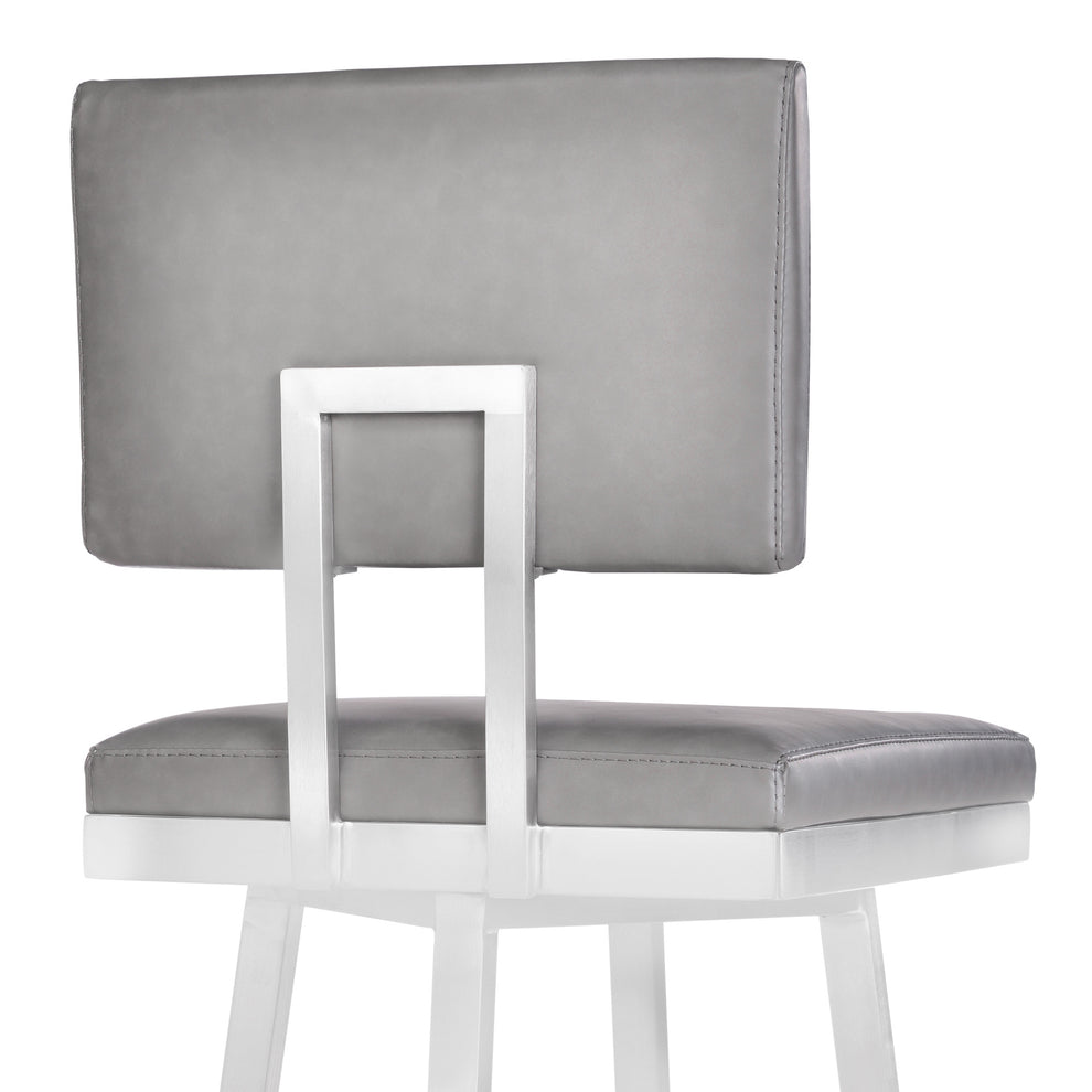 30" Vintage Gray on Stainless Faux Leather Rectangular Swivel Armless Barstool By Homeroots | Bar Stools | Modishstore - 6
