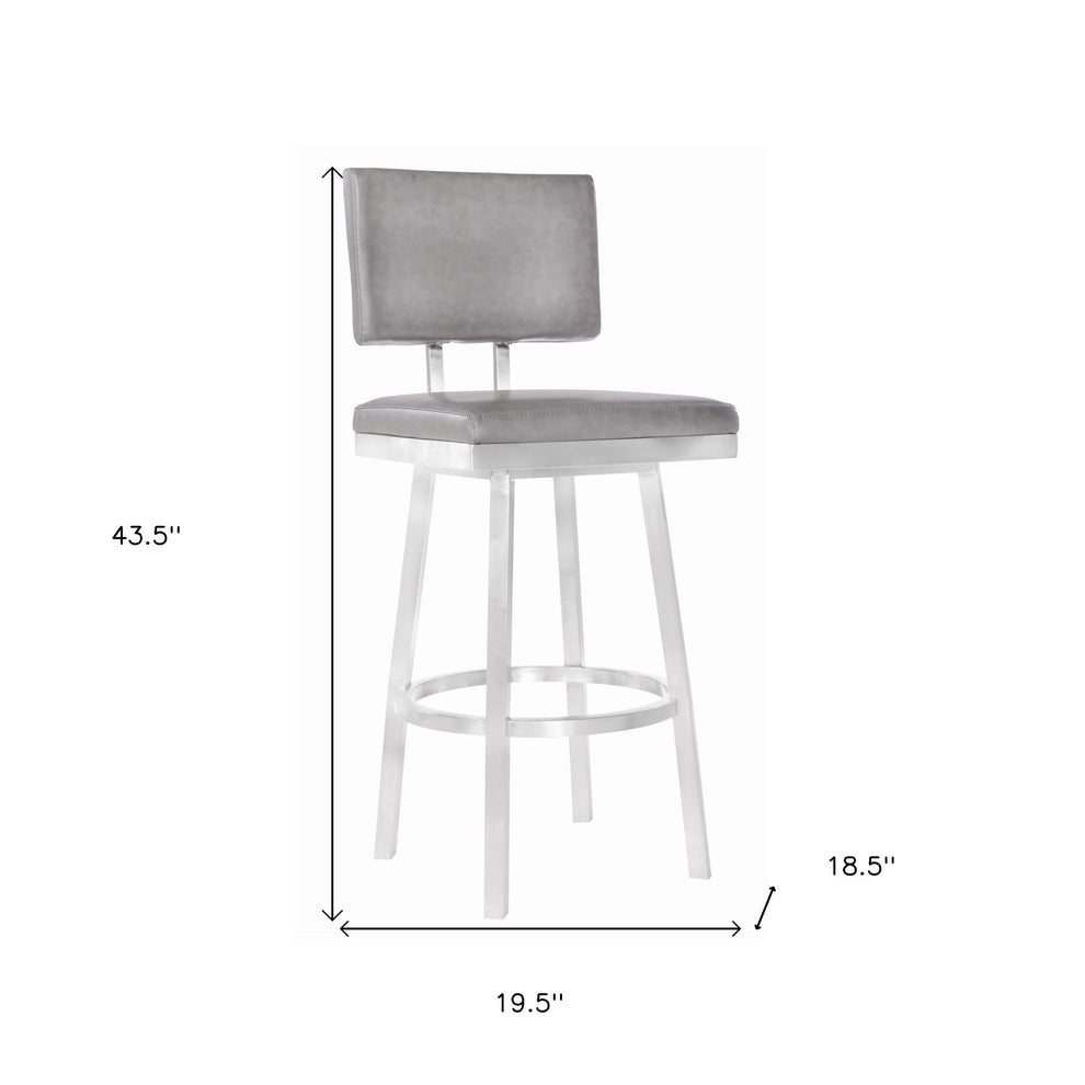 30" Vintage Gray on Stainless Faux Leather Rectangular Swivel Armless Barstool By Homeroots | Bar Stools | Modishstore - 7