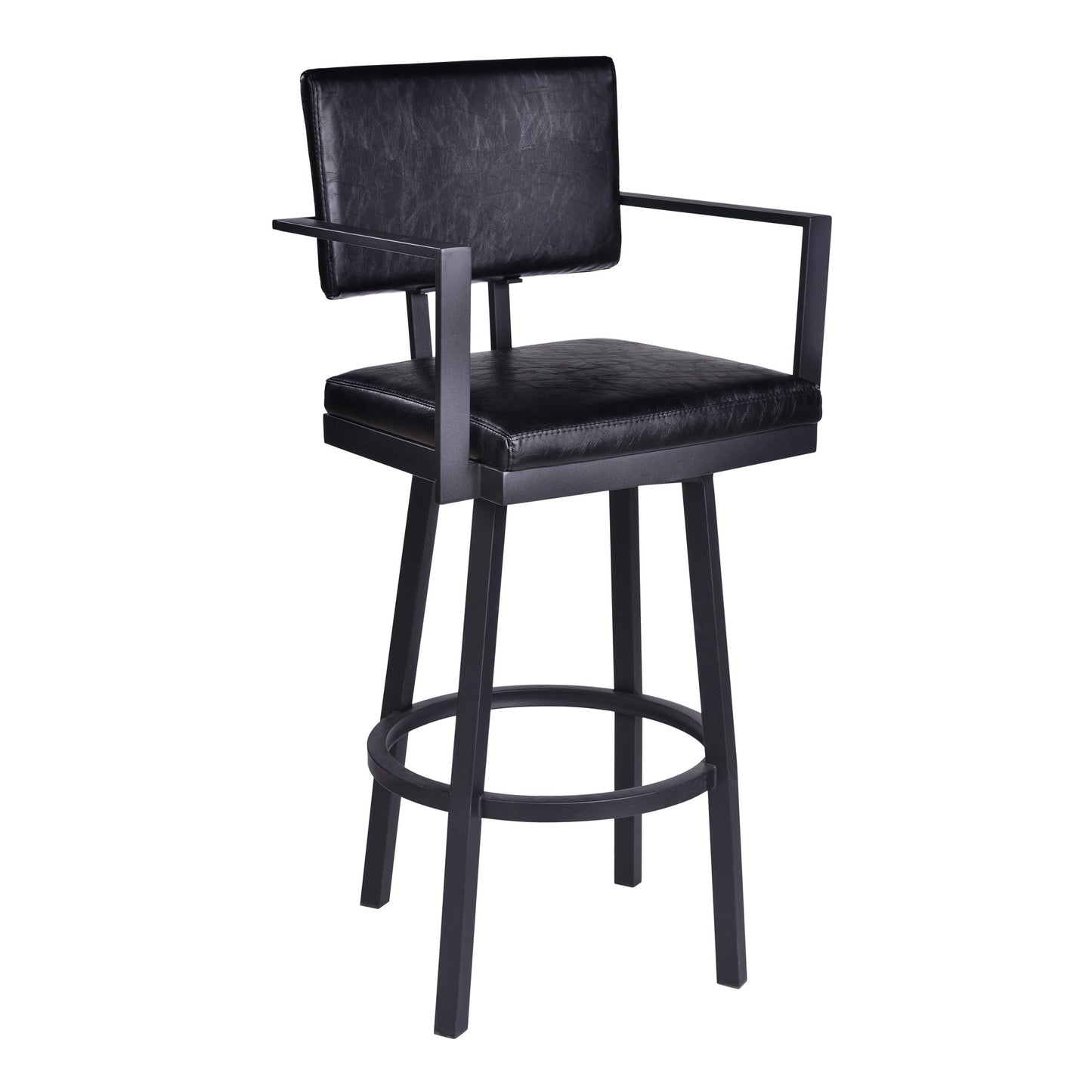 26" Vintage Black on Black Faux Leather Rectangular Swivel Barstool By Homeroots | Bar Stools | Modishstore - 2