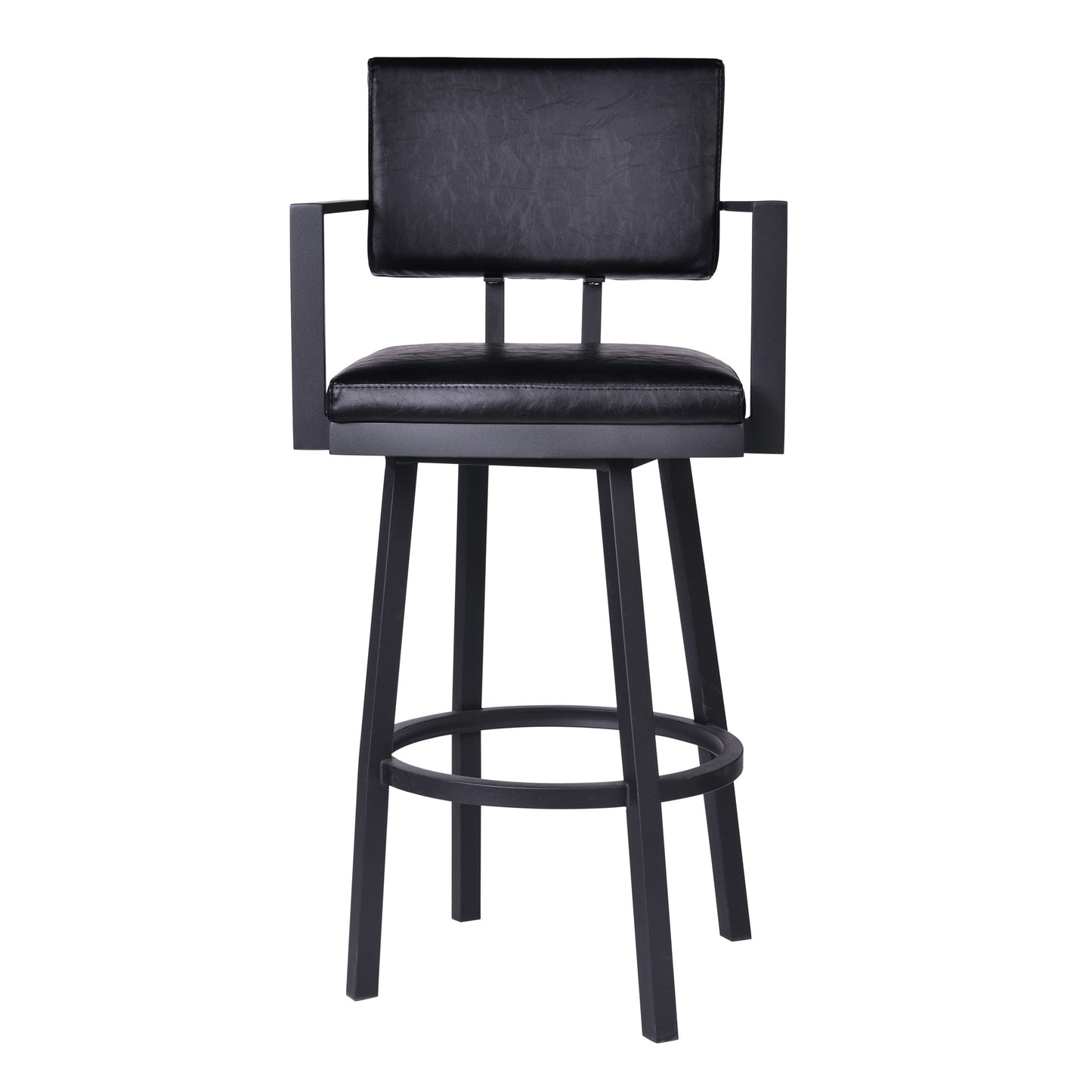 26" Vintage Black on Black Faux Leather Rectangular Swivel Barstool By Homeroots | Bar Stools | Modishstore - 3