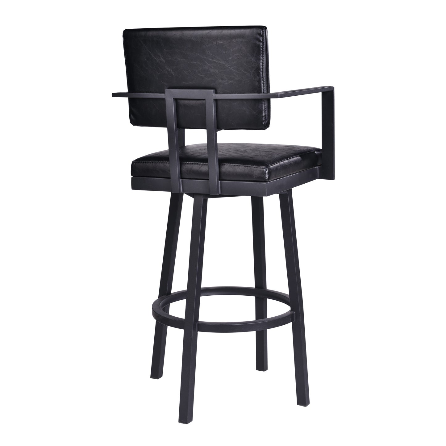 26" Vintage Black on Black Faux Leather Rectangular Swivel Barstool By Homeroots | Bar Stools | Modishstore - 4
