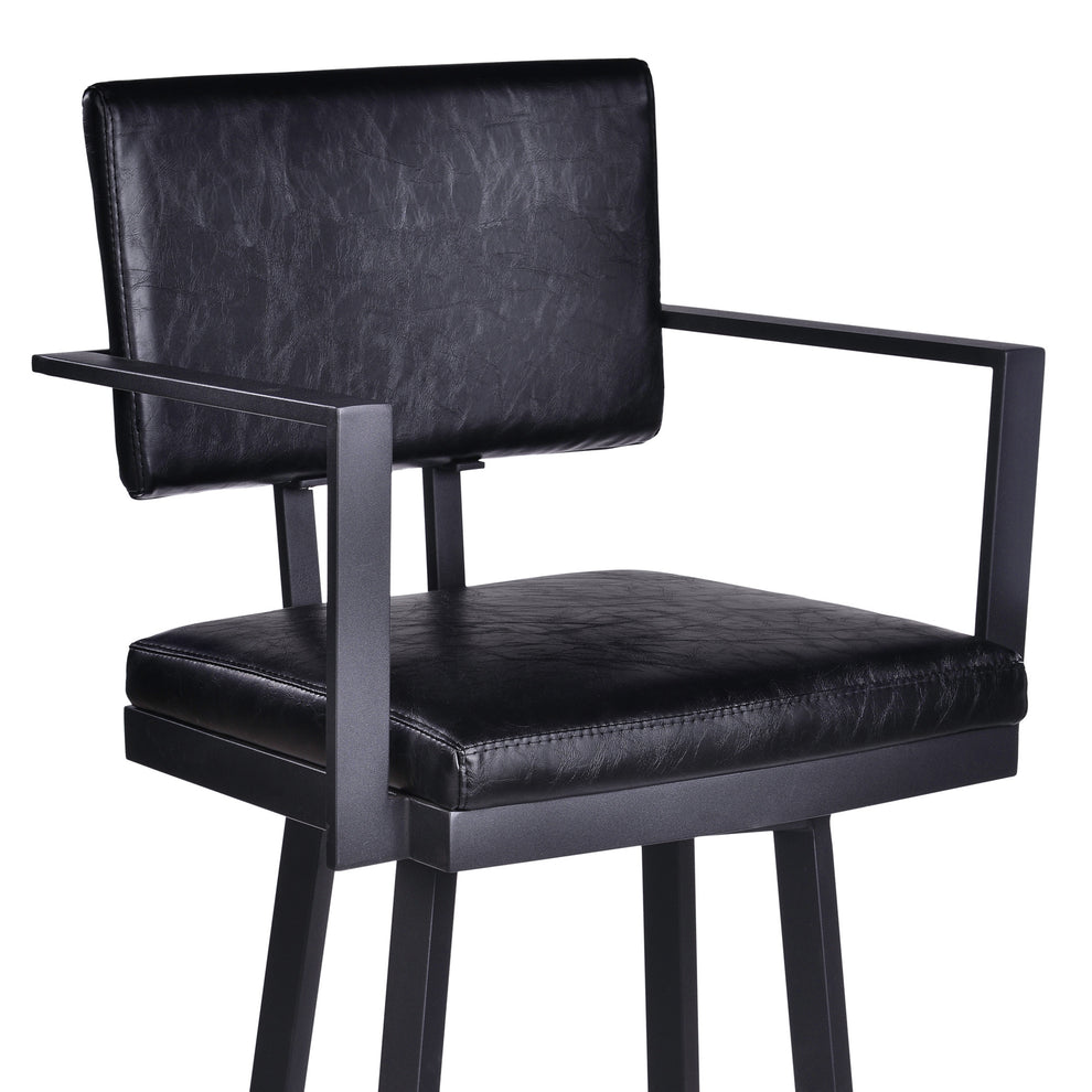 26" Vintage Black on Black Faux Leather Rectangular Swivel Barstool By Homeroots | Bar Stools | Modishstore - 5