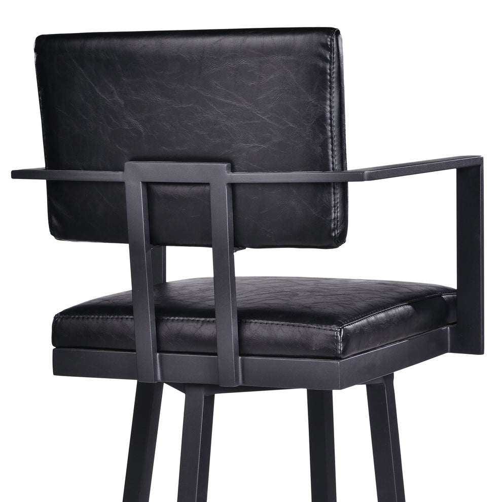 26" Vintage Black on Black Faux Leather Rectangular Swivel Barstool By Homeroots | Bar Stools | Modishstore - 6
