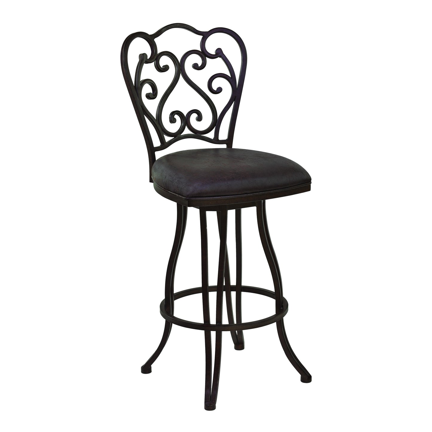 26" Dark Espresso Scroll Back Metal Swivel Bar Stool By Homeroots | Bar Stools | Modishstore - 2
