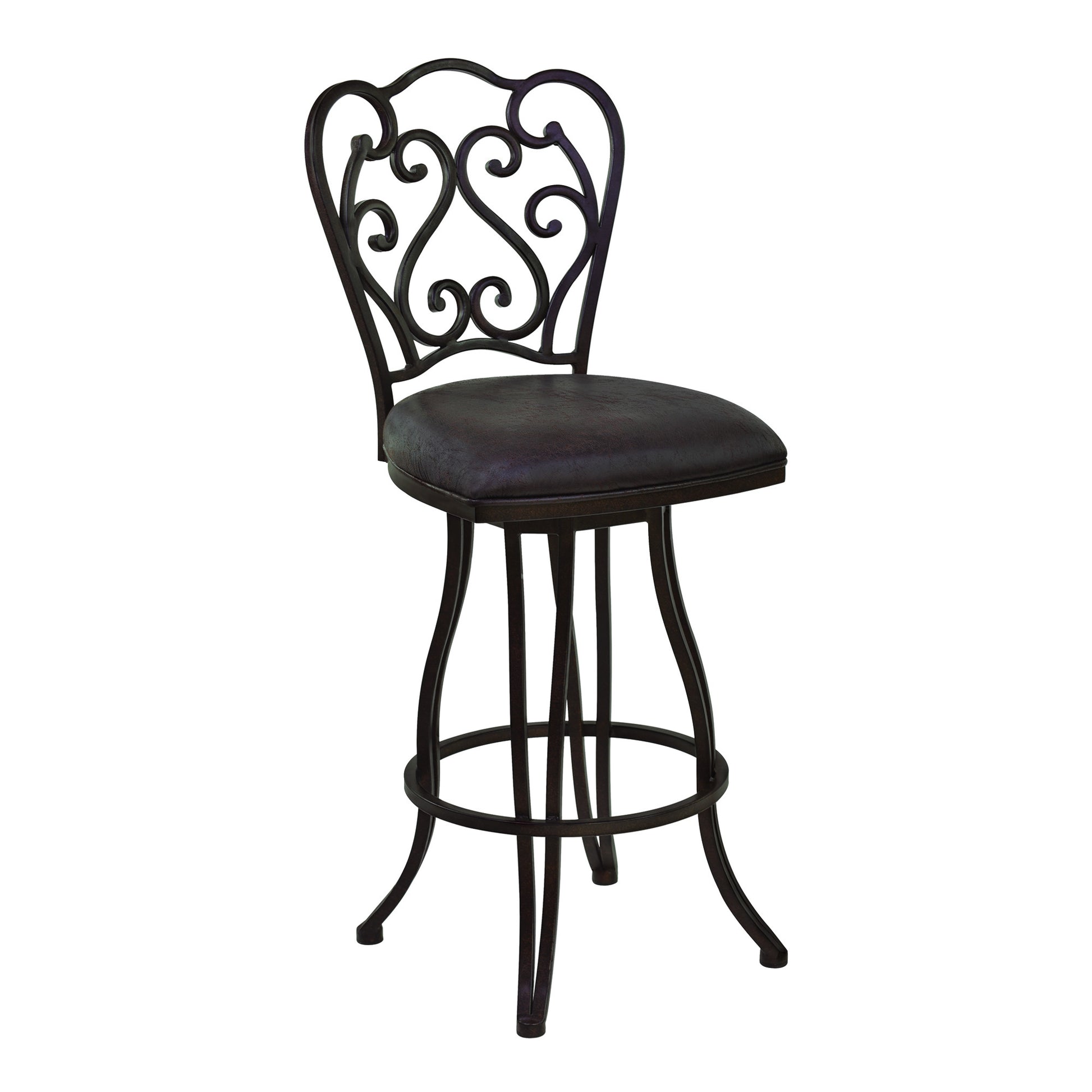 26" Dark Espresso Scroll Back Metal Swivel Bar Stool By Homeroots | Bar Stools | Modishstore - 2