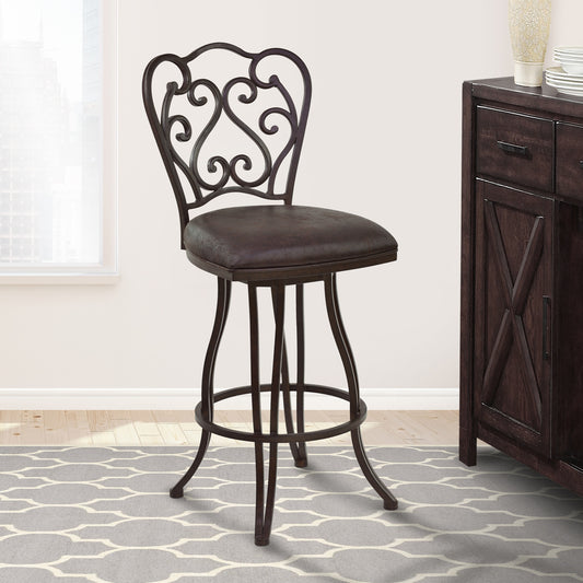 26" Dark Espresso Scroll Back Metal Swivel Bar Stool By Homeroots | Bar Stools | Modishstore
