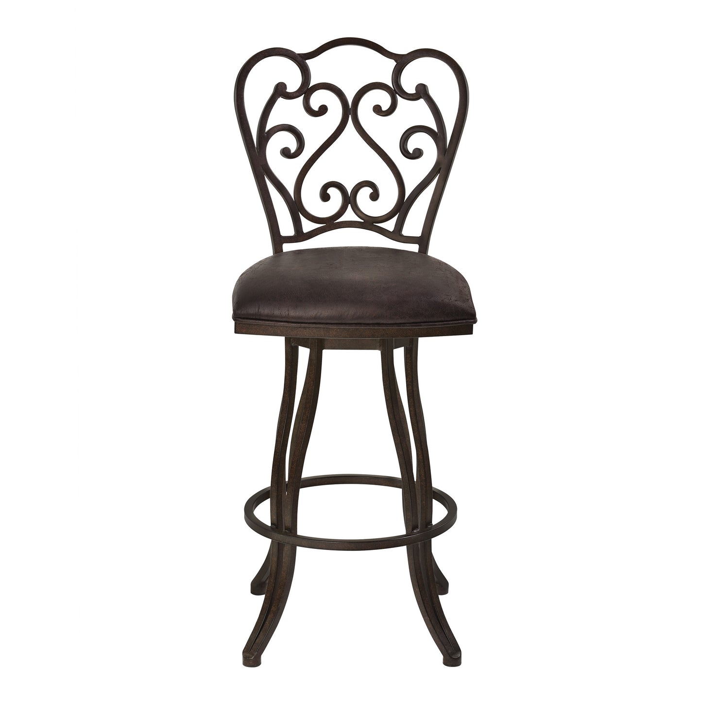 26" Dark Espresso Scroll Back Metal Swivel Bar Stool By Homeroots | Bar Stools | Modishstore - 3