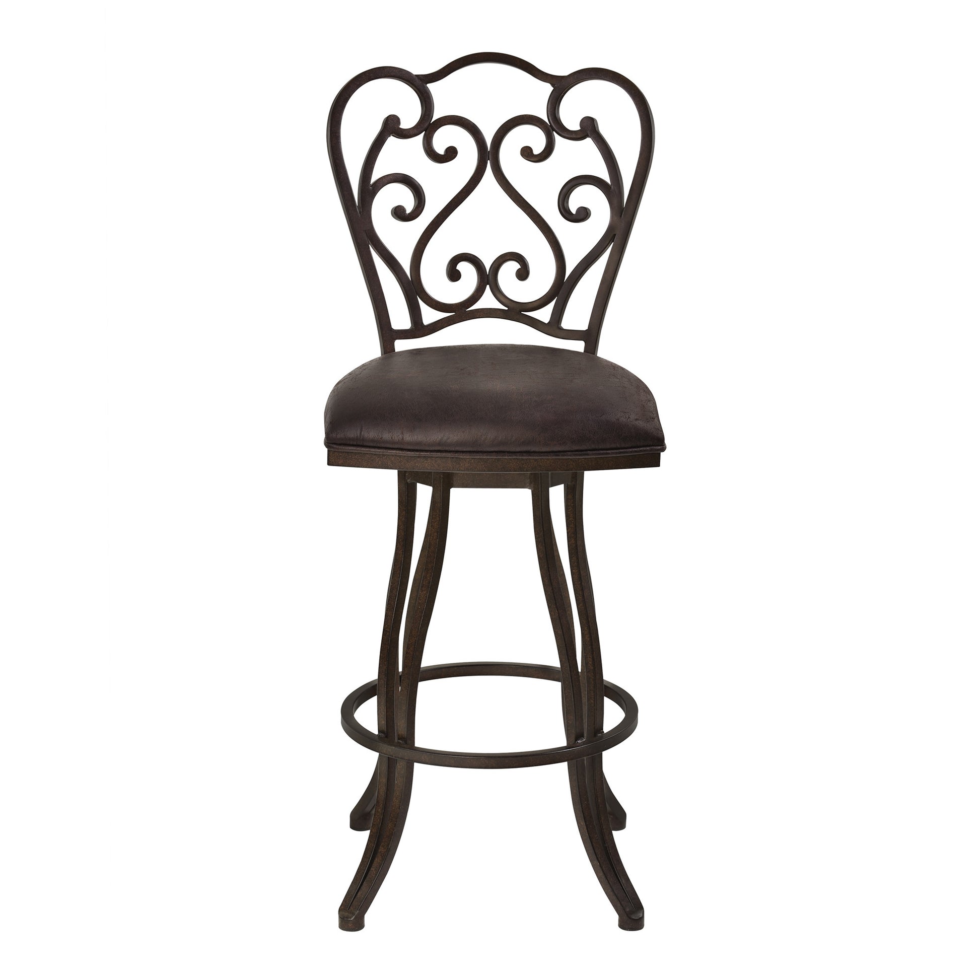 26" Dark Espresso Scroll Back Metal Swivel Bar Stool By Homeroots | Bar Stools | Modishstore - 3