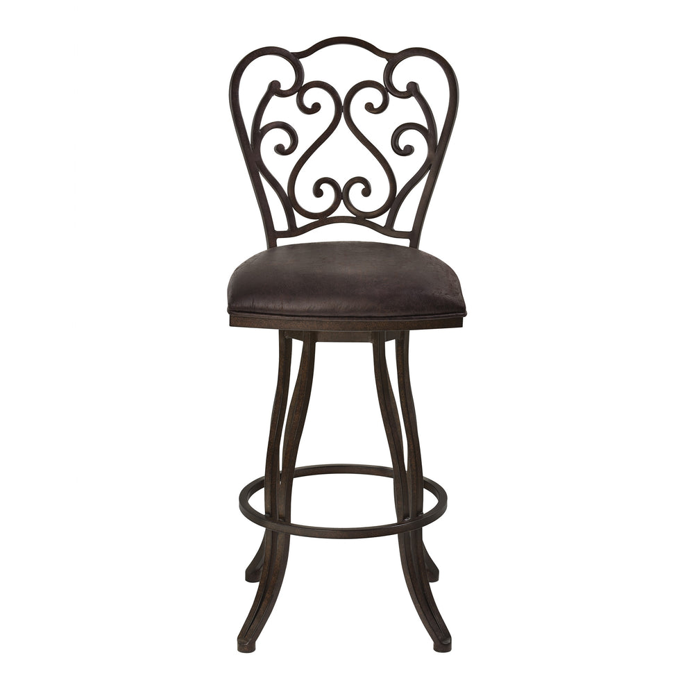 26" Dark Espresso Scroll Back Metal Swivel Bar Stool By Homeroots | Bar Stools | Modishstore - 3