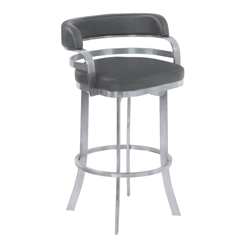 34" Gray And Silver Faux Leather Swivel Low Back Counter Height Bar Chair With Footrest By Homeroots | Bar Stools | Modishstore - 2