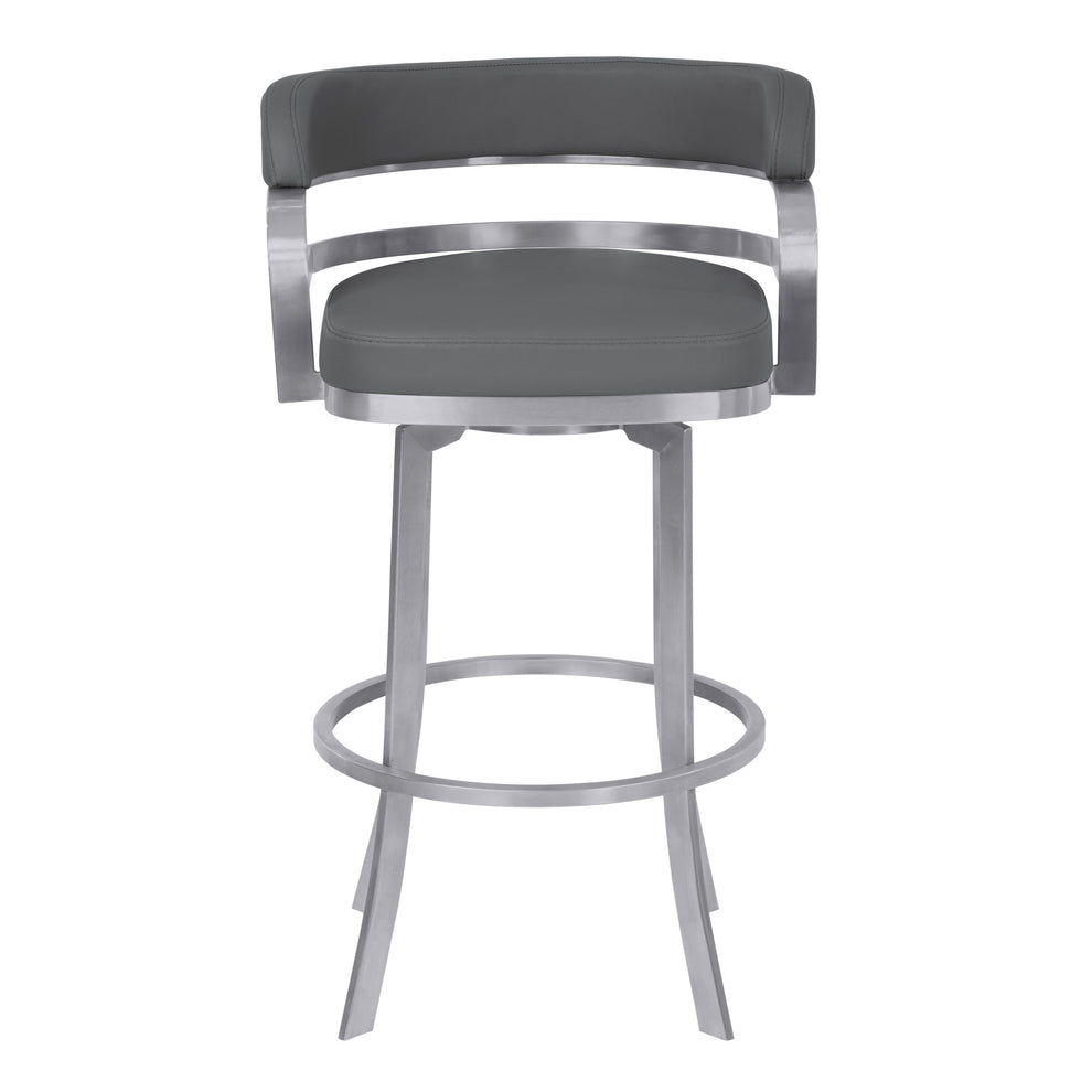 34" Gray And Silver Faux Leather Swivel Low Back Counter Height Bar Chair With Footrest By Homeroots | Bar Stools | Modishstore - 3