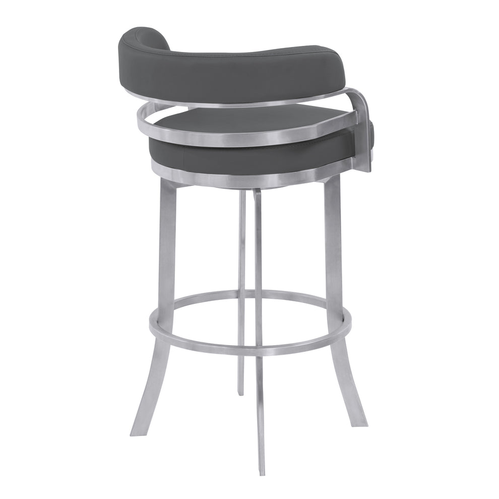 34" Gray And Silver Faux Leather Swivel Low Back Counter Height Bar Chair With Footrest By Homeroots | Bar Stools | Modishstore - 4