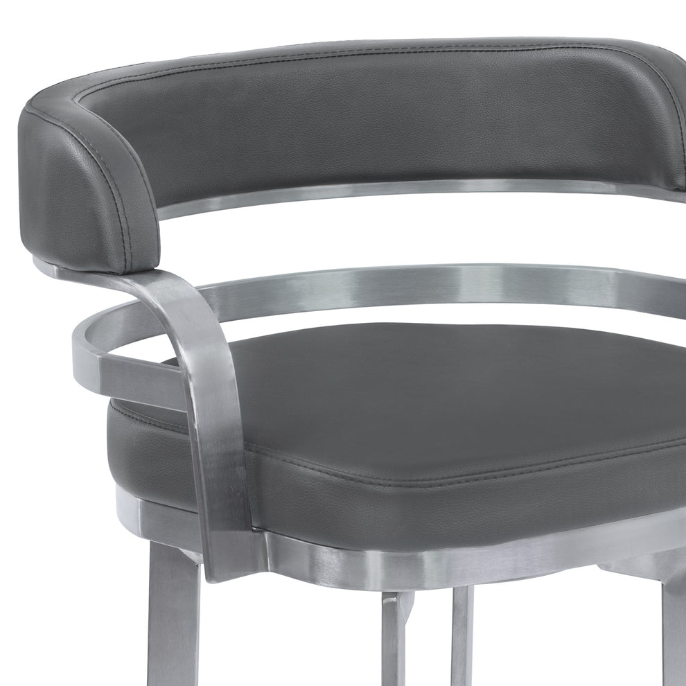 34" Gray And Silver Faux Leather Swivel Low Back Counter Height Bar Chair With Footrest By Homeroots | Bar Stools | Modishstore - 6