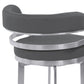 34" Gray And Silver Faux Leather Swivel Low Back Counter Height Bar Chair With Footrest By Homeroots
