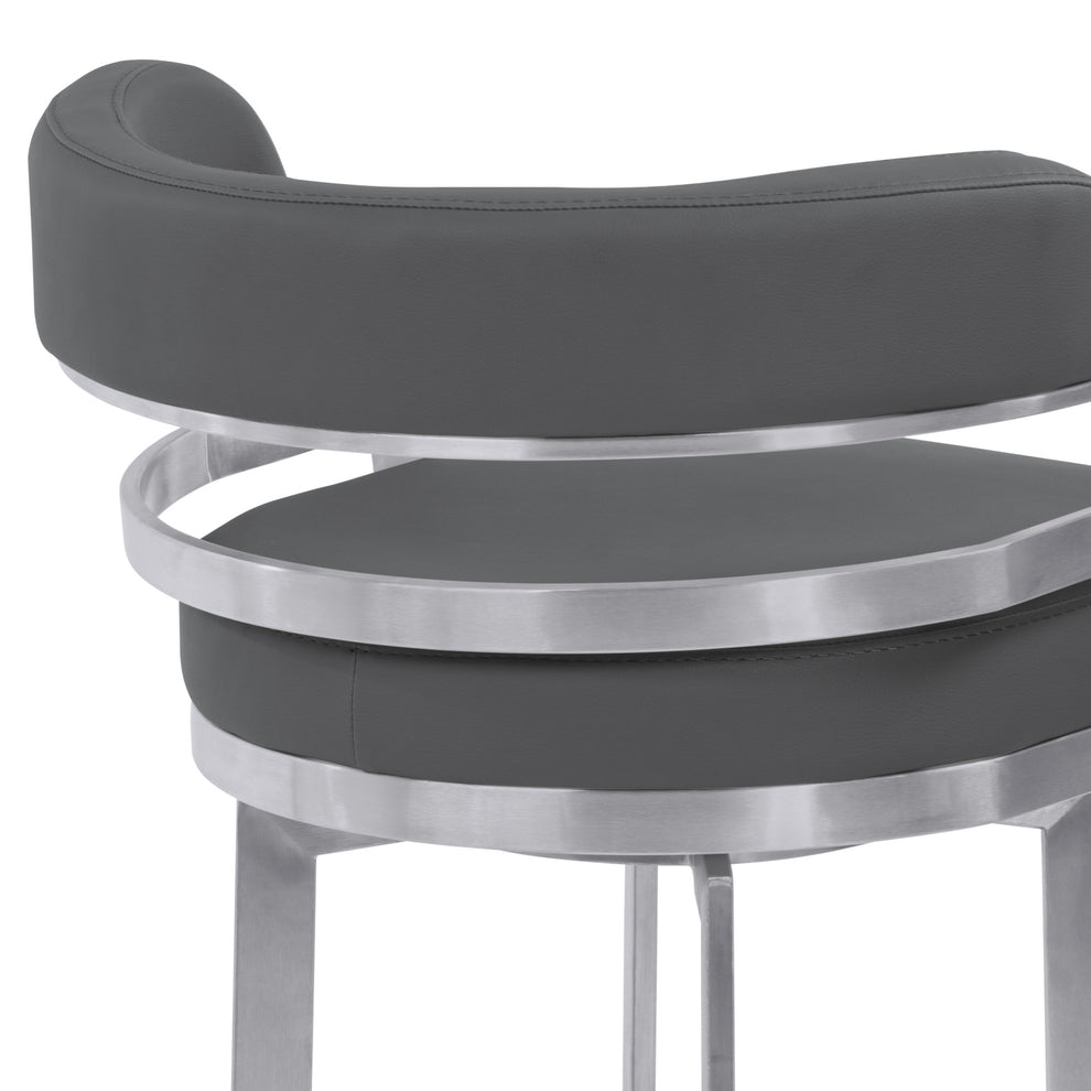 34" Gray And Silver Faux Leather Swivel Low Back Counter Height Bar Chair With Footrest By Homeroots | Bar Stools | Modishstore - 7