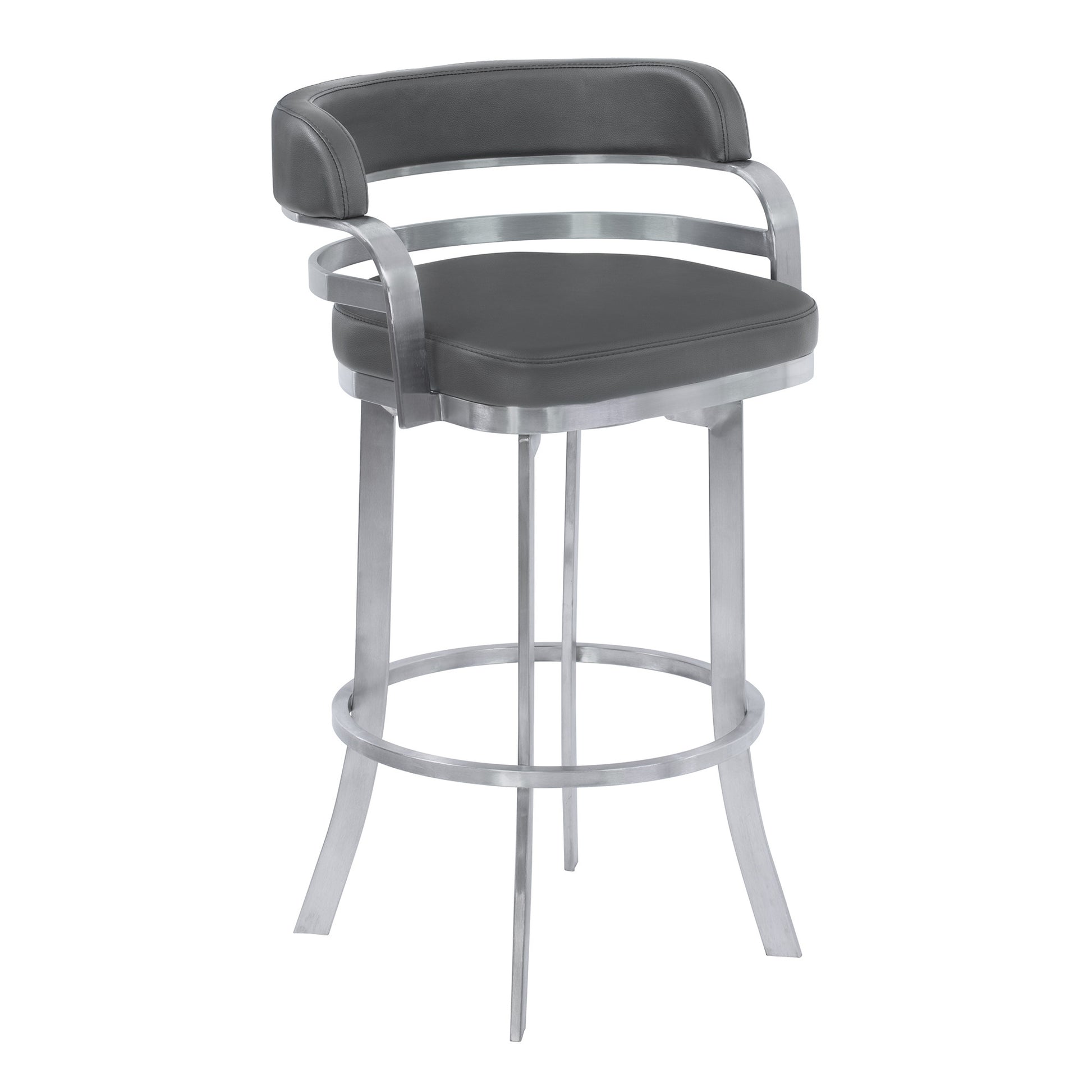 38" Gray Brushed Stainless Steel Bar Height Swivel Full Back Bar Chair By Homeroots | Bar Stools | Modishstore
