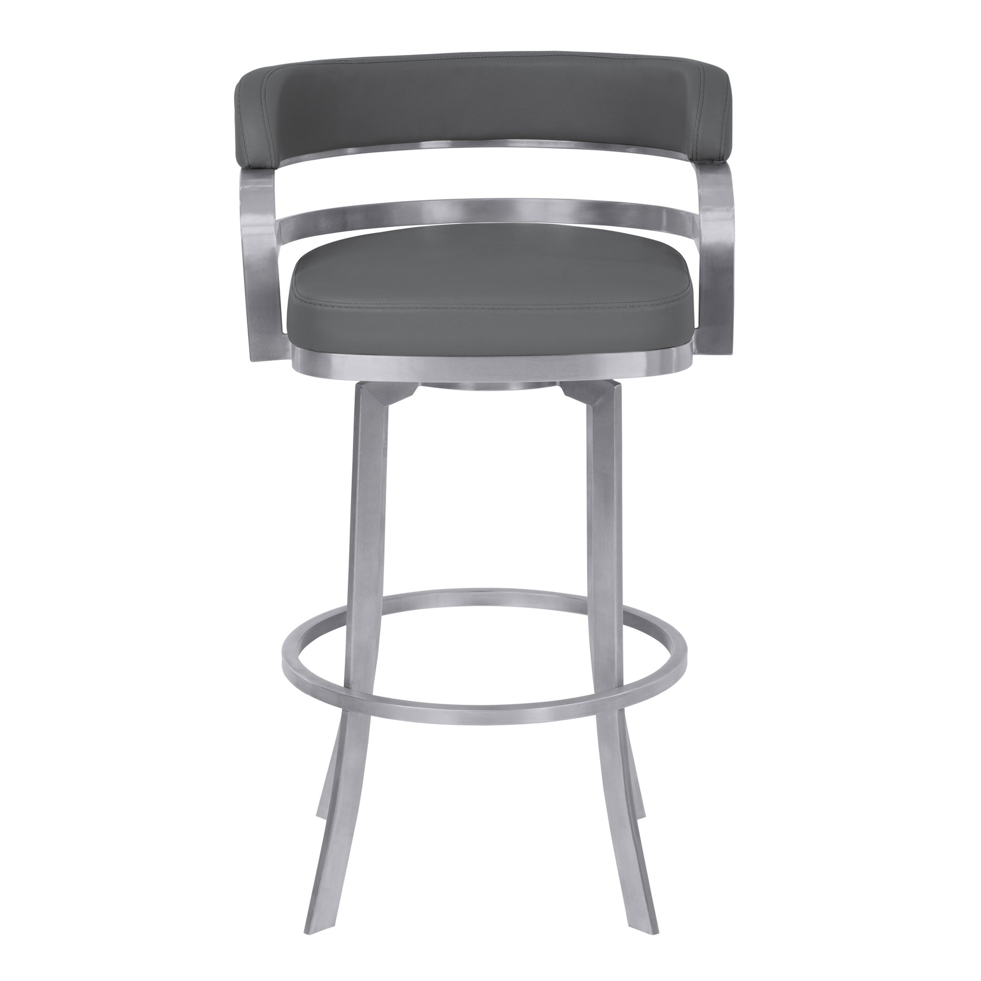 38" Gray Brushed Stainless Steel Bar Height Swivel Full Back Bar Chair By Homeroots | Bar Stools | Modishstore - 2