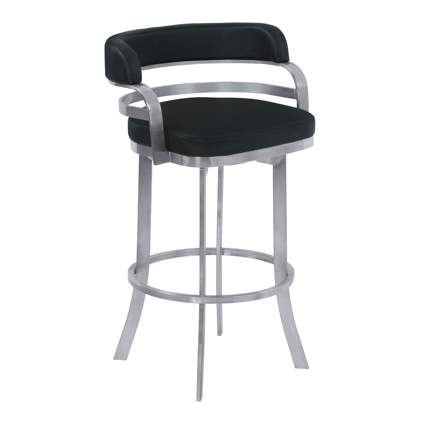 34" Black Brushed Stainless Steel Counter Height Swivel Backless Bar Chair By Homeroots | Bar Stools | Modishstore - 2