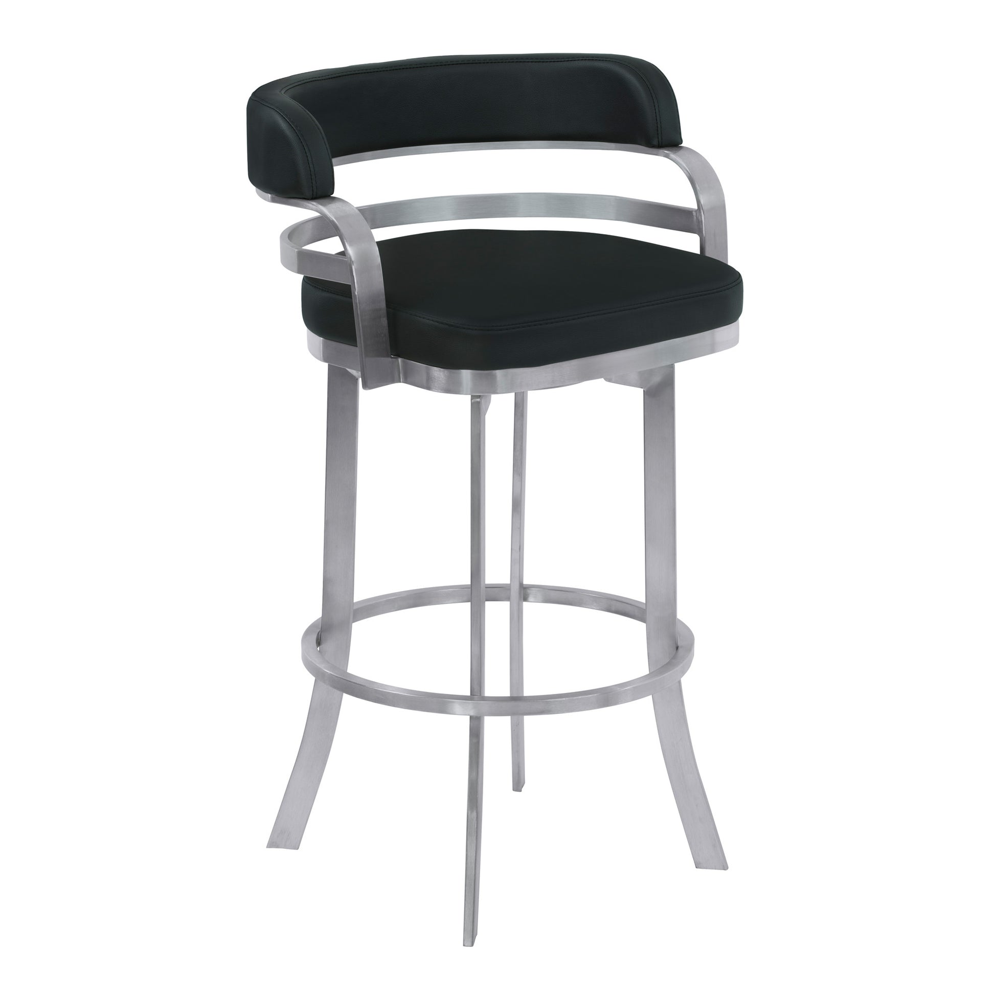 34" Black Brushed Stainless Steel Counter Height Swivel Backless Bar Chair By Homeroots | Bar Stools | Modishstore - 2