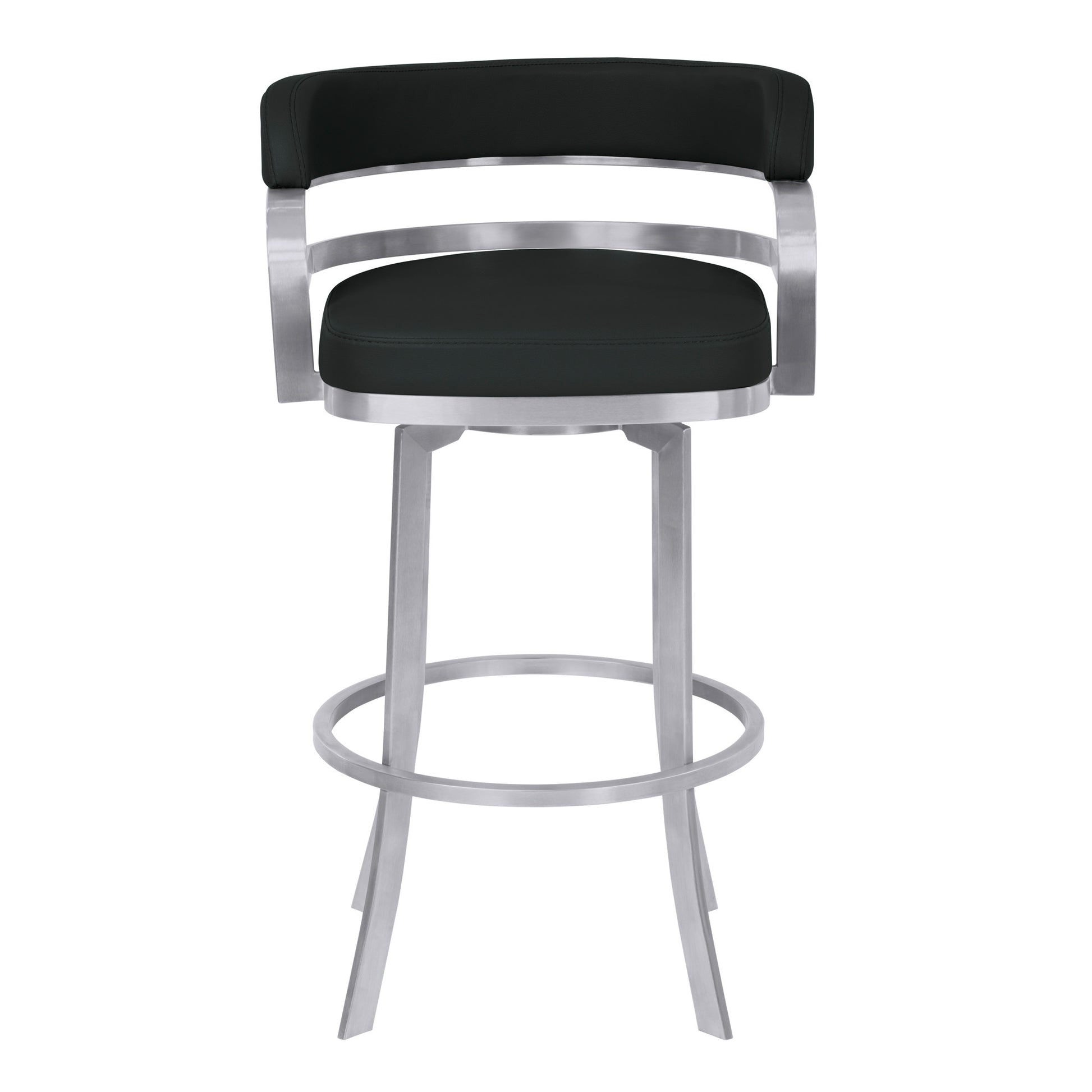 34" Black Brushed Stainless Steel Counter Height Swivel Backless Bar Chair By Homeroots | Bar Stools | Modishstore - 3