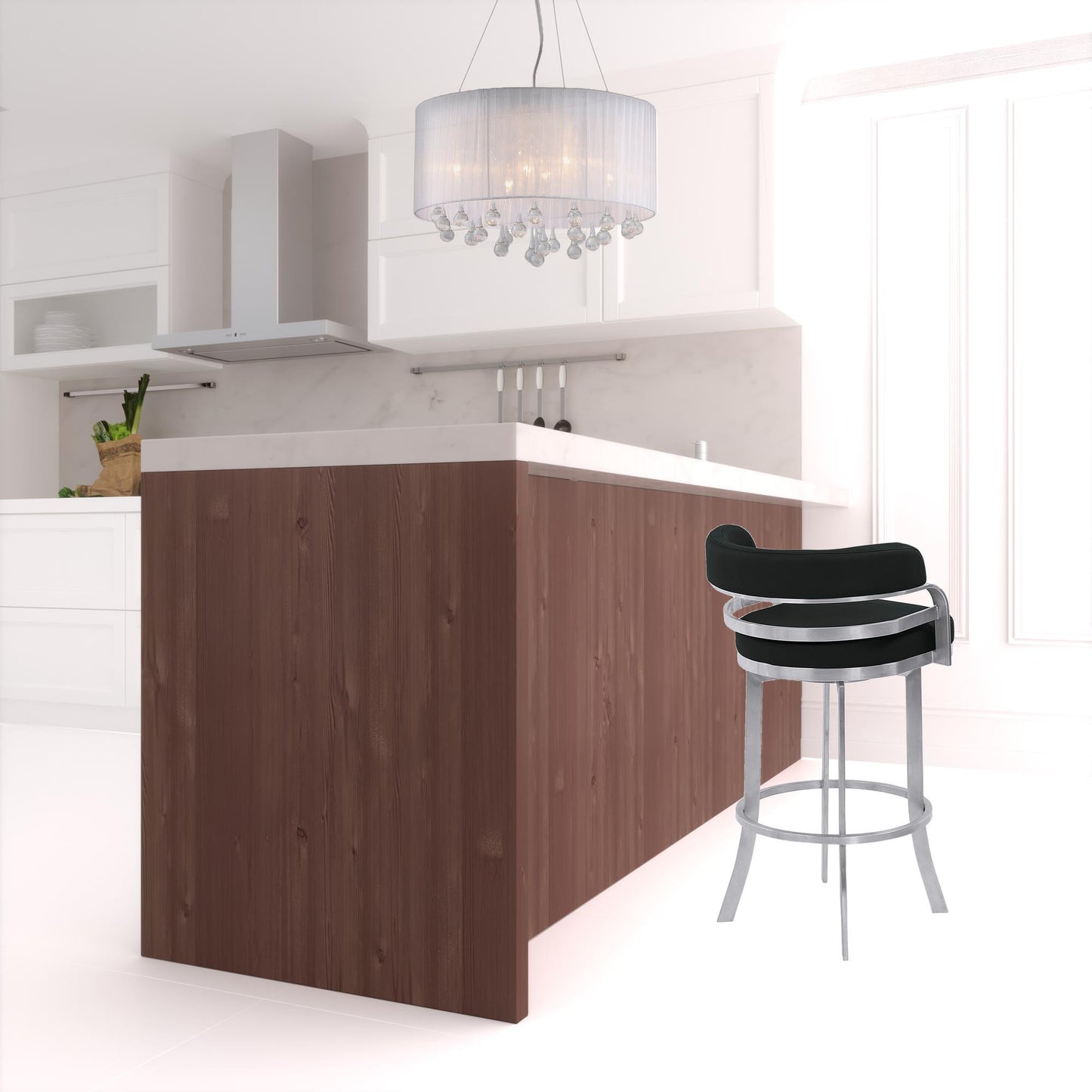 34" Black Brushed Stainless Steel Counter Height Swivel Backless Bar Chair By Homeroots | Bar Stools | Modishstore - 5