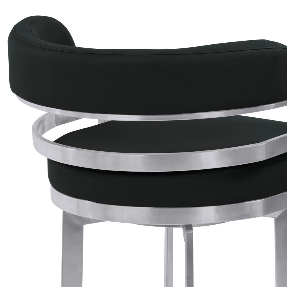 34" Black Brushed Stainless Steel Counter Height Swivel Backless Bar Chair By Homeroots | Bar Stools | Modishstore - 6