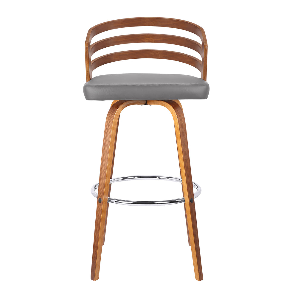 30” Gray Modern Faux Leather & Walnut Wood Swivel Bar Stool By Homeroots | Bar Stools | Modishstore - 3