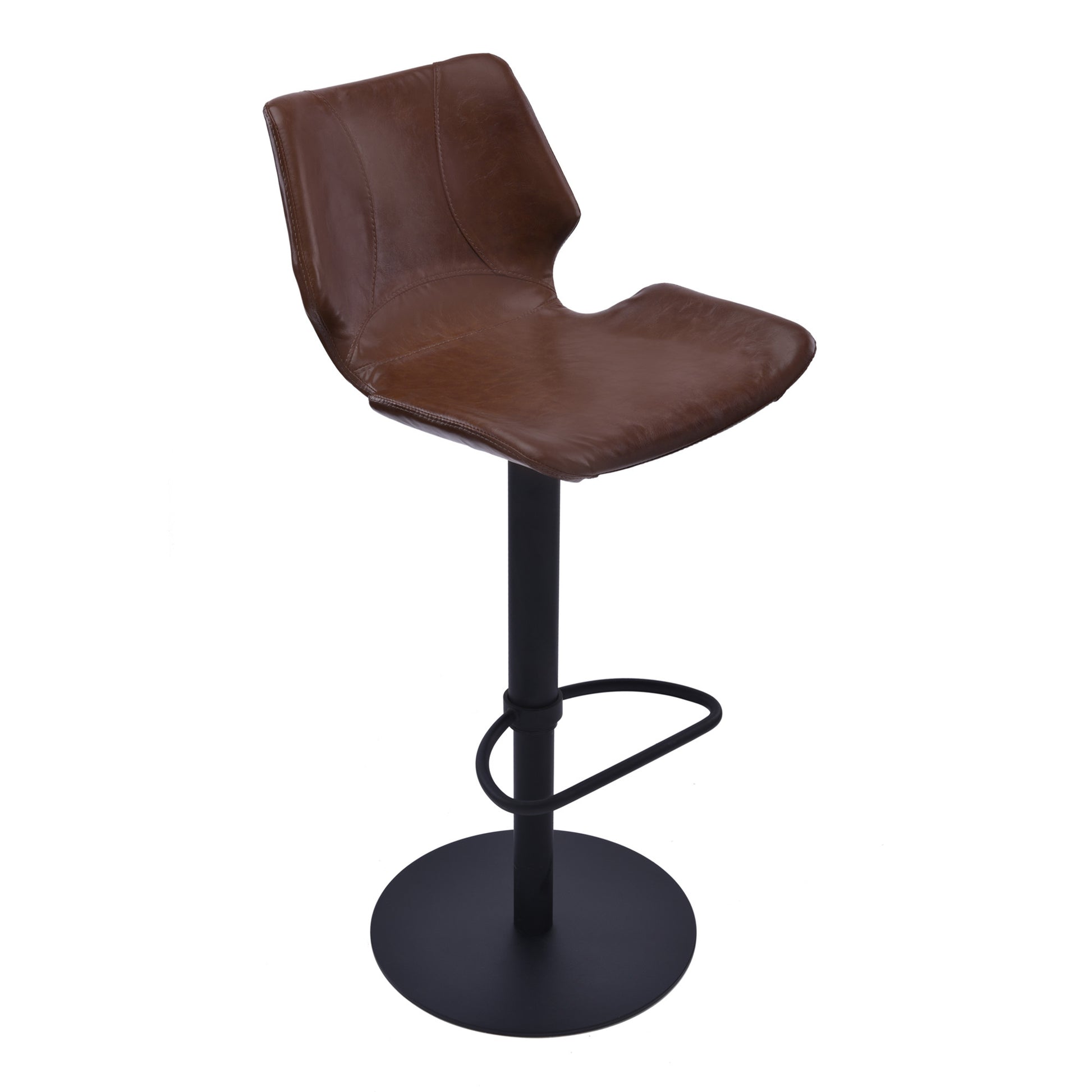 43" Vintage Coffee Faux Leather And Iron Swivel Adjustable Height Bar Chair By Homeroots | Bar Stools | Modishstore