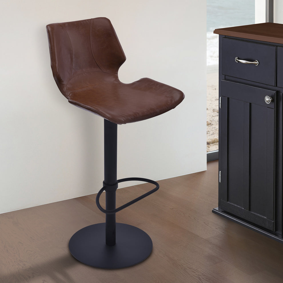 43" Vintage Coffee Faux Leather And Iron Swivel Adjustable Height Bar Chair By Homeroots | Bar Stools | Modishstore - 6