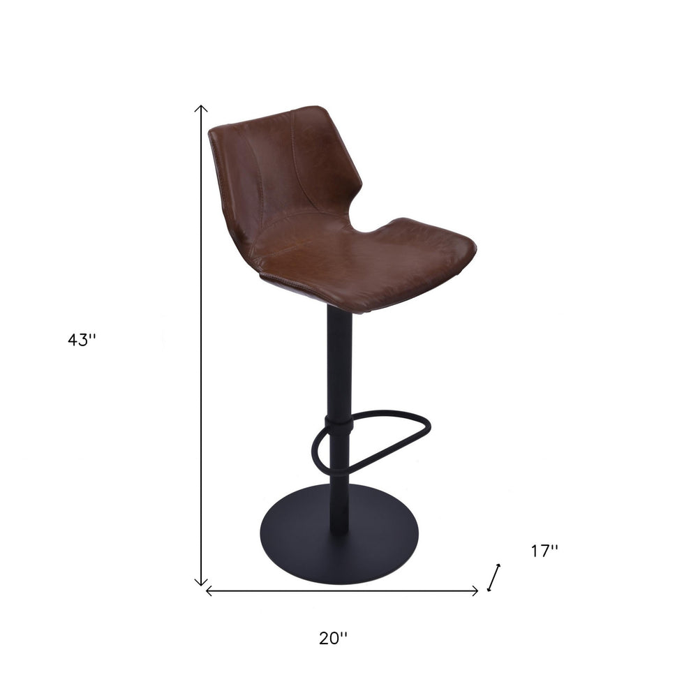 43" Vintage Coffee Faux Leather And Iron Swivel Adjustable Height Bar Chair By Homeroots | Bar Stools | Modishstore - 7