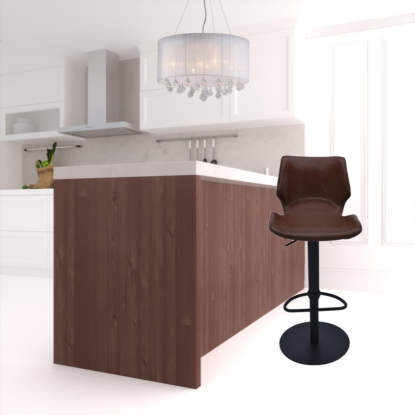 43" Vintage Coffee Faux Leather And Iron Swivel Adjustable Height Bar Chair By Homeroots | Bar Stools | Modishstore - 4