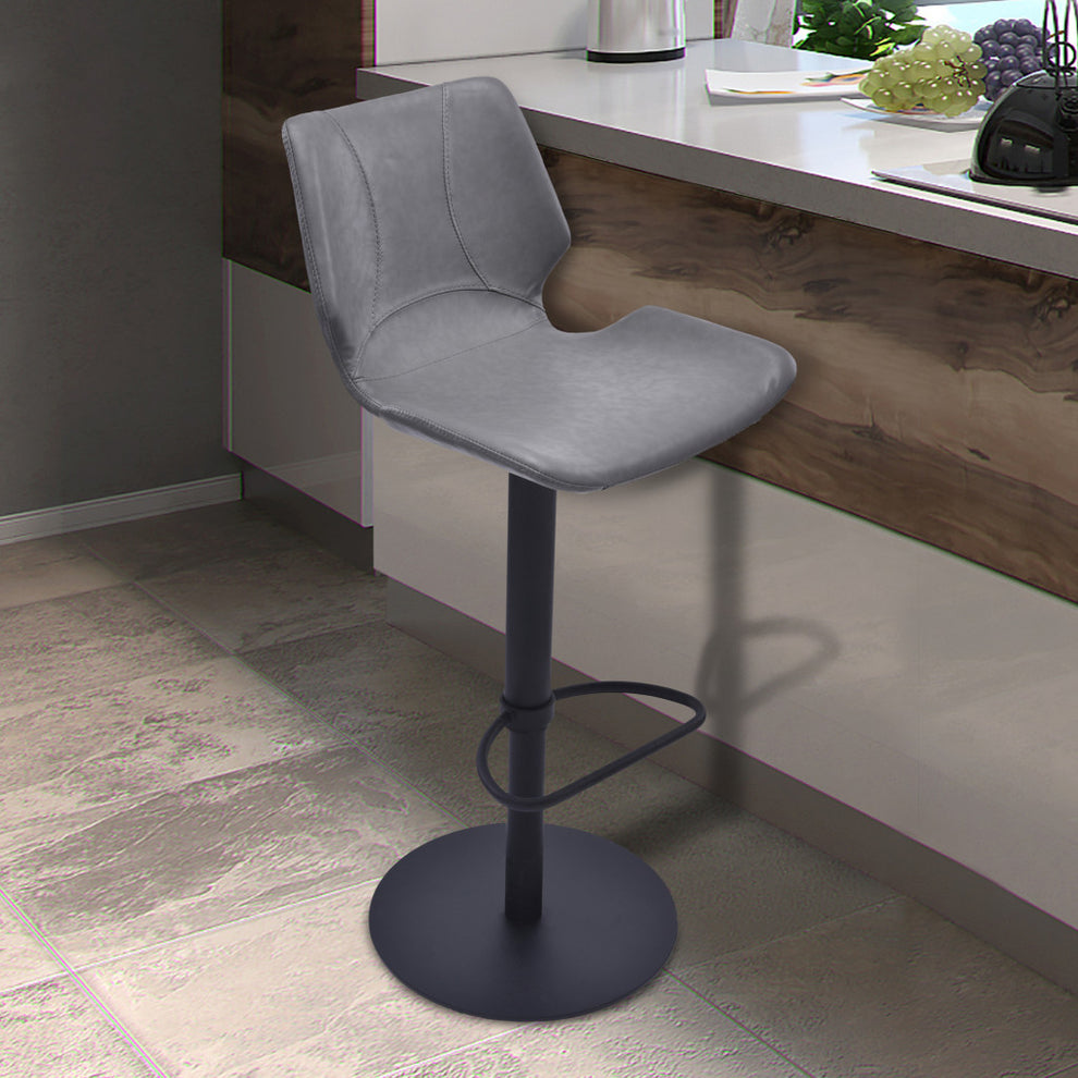 43" Vintage Gray Faux Leather And Iron Swivel Adjustable Height Bar Chair By Homeroots | Bar Stools | Modishstore - 6