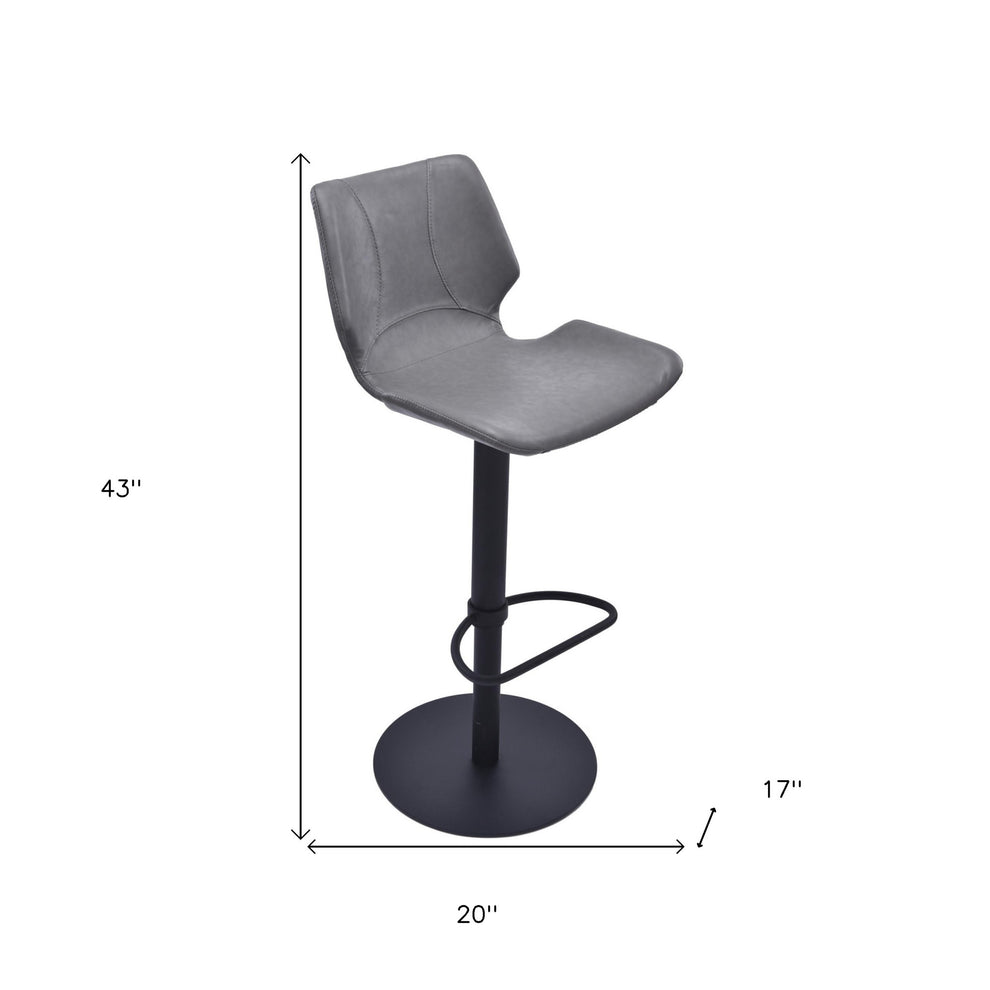 43" Vintage Gray Faux Leather And Iron Swivel Adjustable Height Bar Chair By Homeroots | Bar Stools | Modishstore - 7