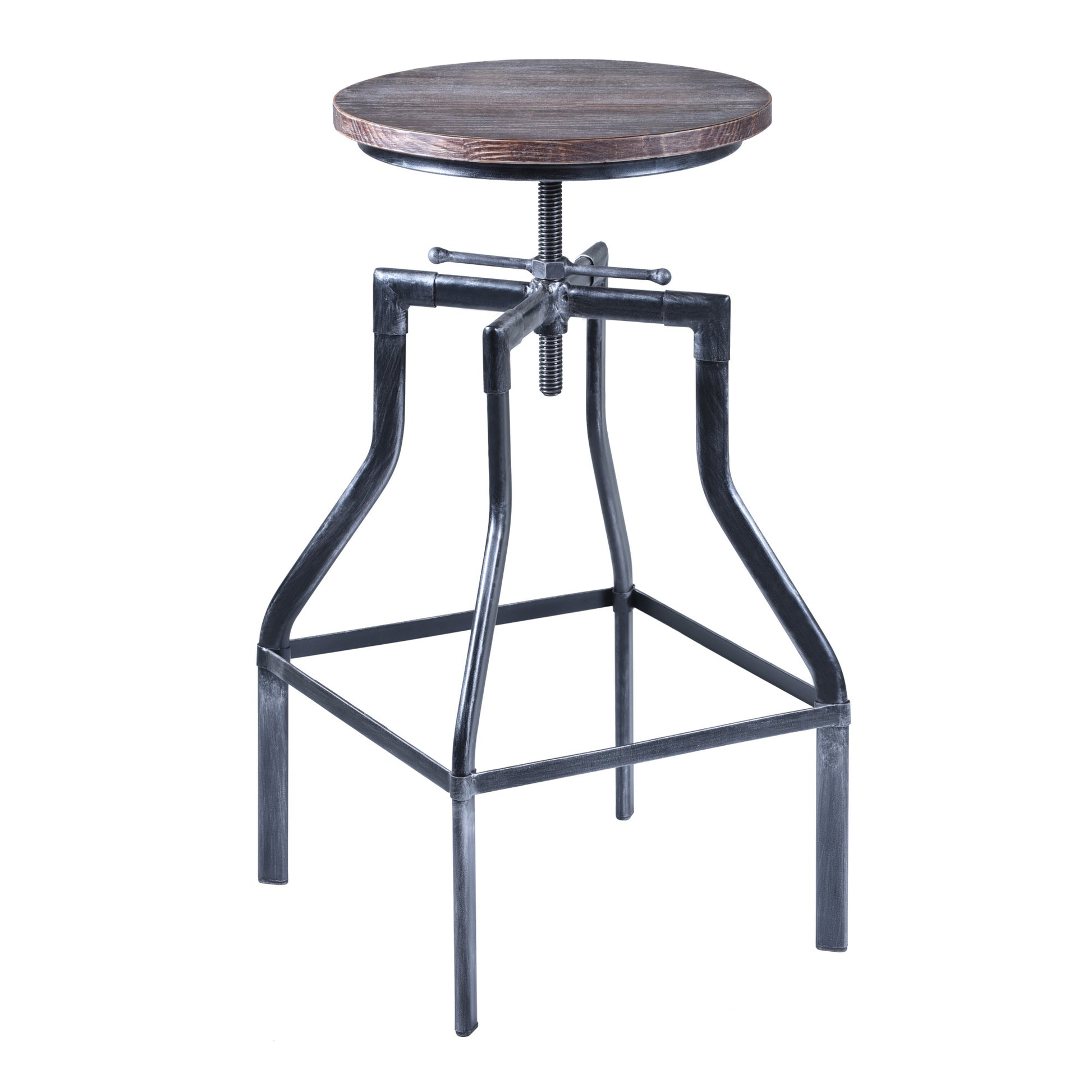 Adjustable Industrial Pine Wood Swivel Bar Stool By Homeroots | Bar Stools | Modishstore - 2