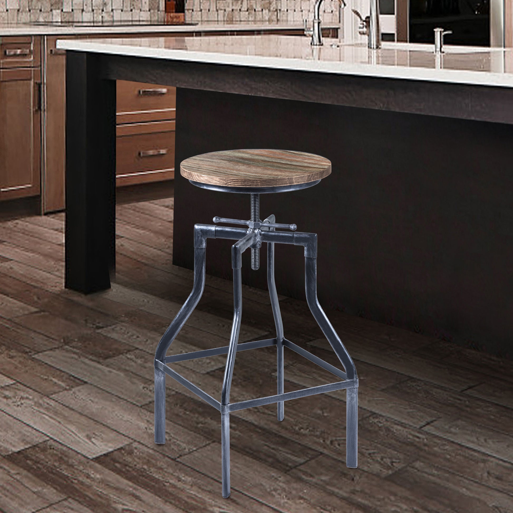 Adjustable Industrial Pine Wood Swivel Bar Stool By Homeroots | Bar Stools | Modishstore
