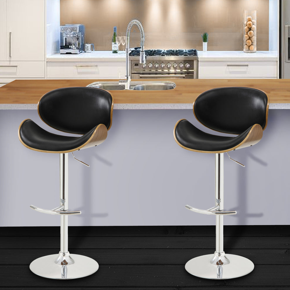 45" Black And Silver Faux Leather And Solid Wood Swivel Low Back Adjustable Height Bar Chair With Footrest By Homeroots | Bar Stools | Modishstore - 9