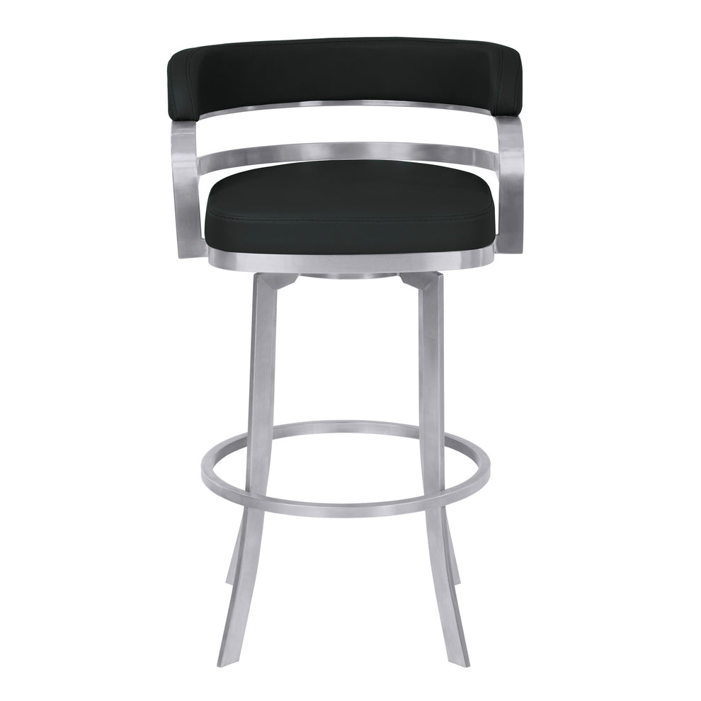 38" Black And Silver Faux Leather And Iron Swivel Low Back Bar Height Chair With Footrest By Homeroots | Bar Stools | Modishstore - 2
