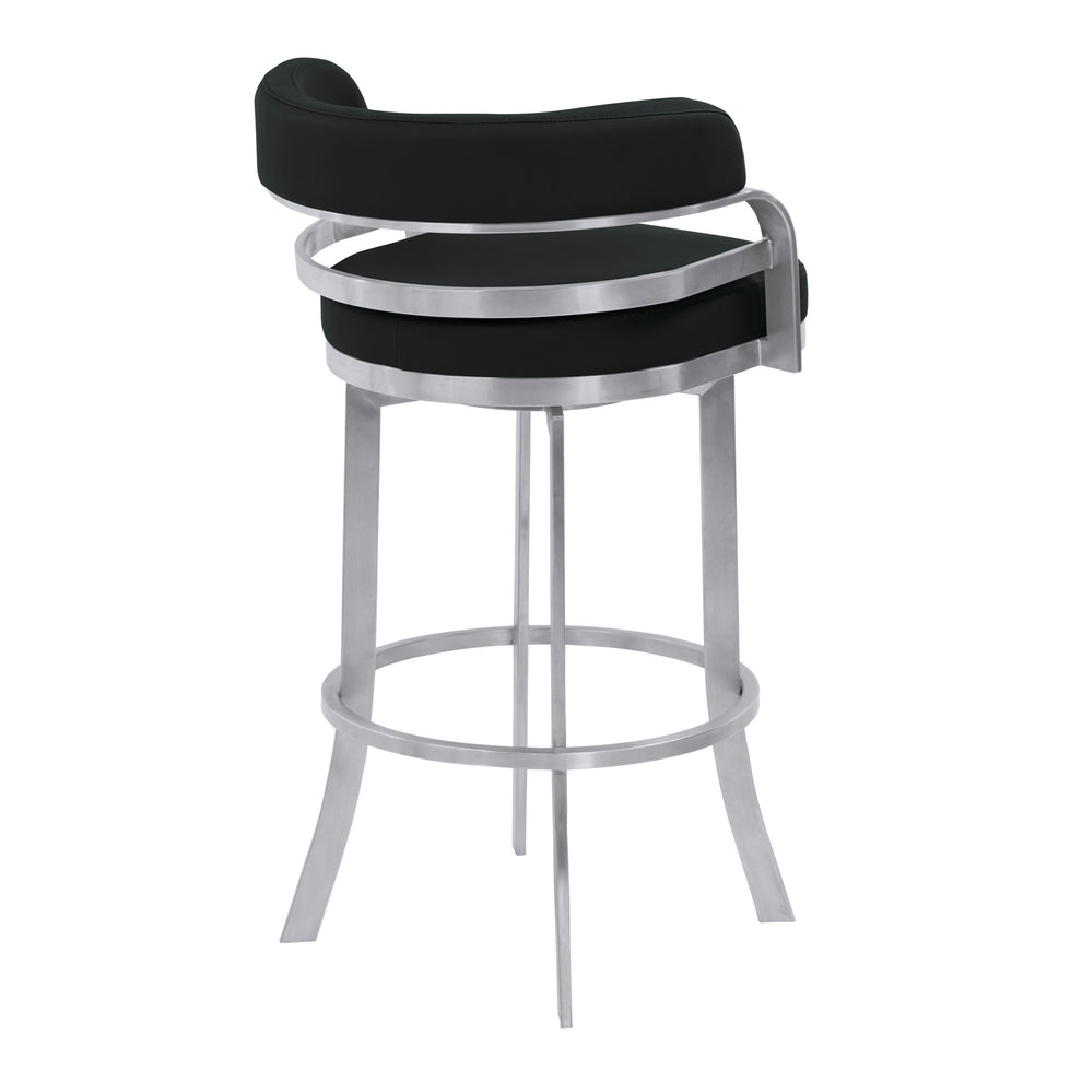38" Black And Silver Faux Leather And Iron Swivel Low Back Bar Height Chair With Footrest By Homeroots | Bar Stools | Modishstore - 3