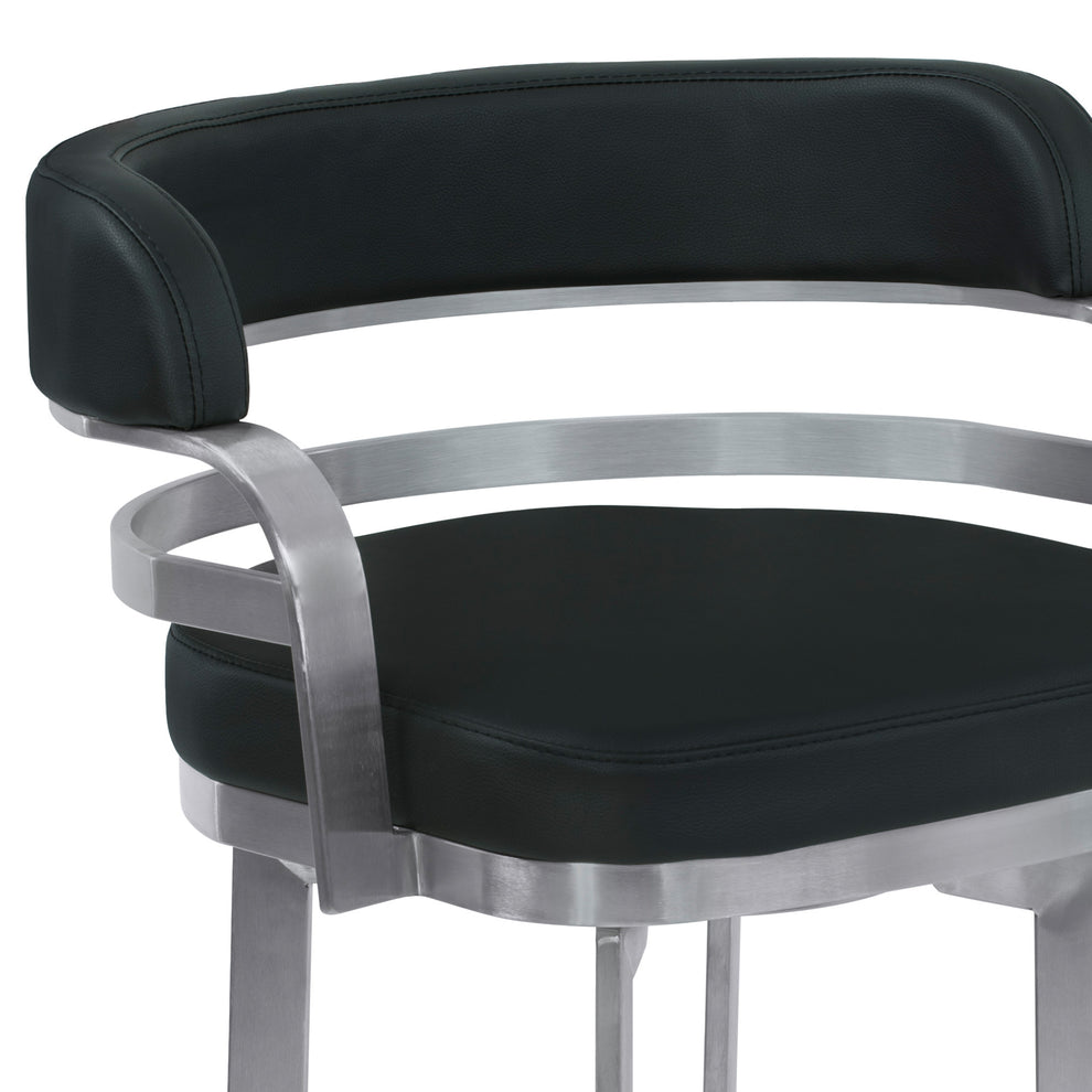38" Black And Silver Faux Leather And Iron Swivel Low Back Bar Height Chair With Footrest By Homeroots | Bar Stools | Modishstore - 5