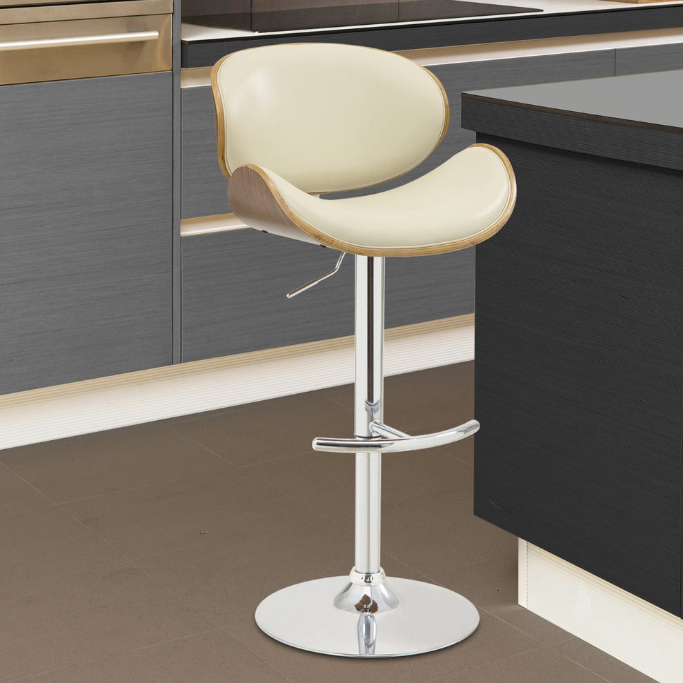 45" Cream Faux Leather And Solid Wood Swivel Adjustable Height Bar Chair By Homeroots | Bar Stools | Modishstore - 8