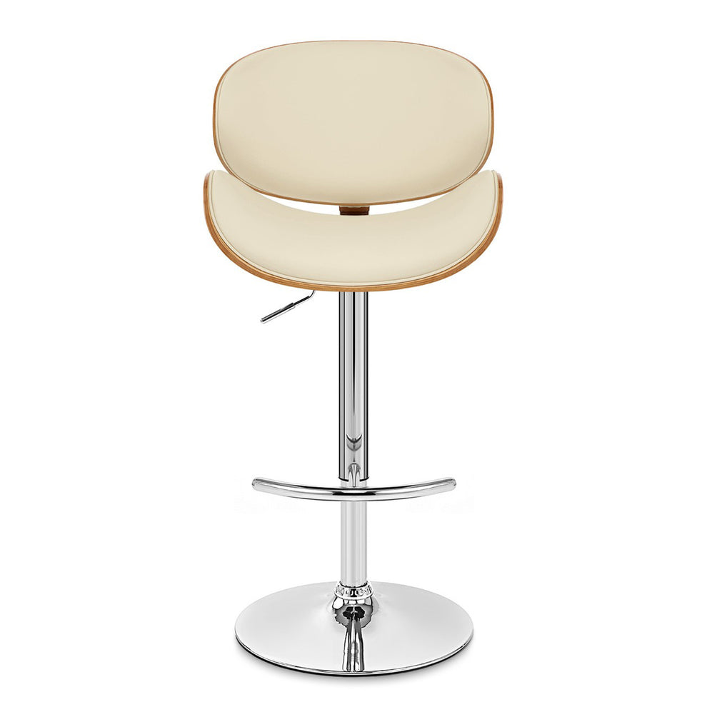 45" Cream Faux Leather And Solid Wood Swivel Adjustable Height Bar Chair By Homeroots | Bar Stools | Modishstore - 3