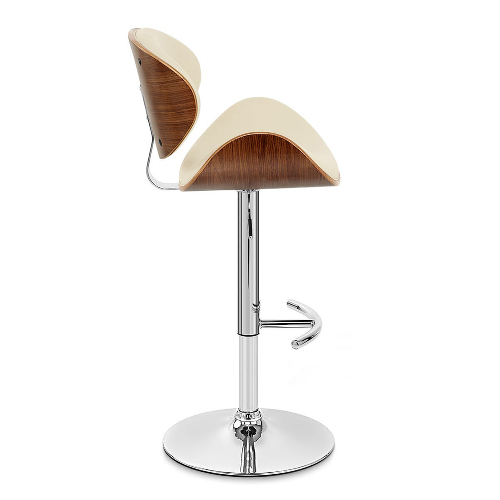 45" Cream Faux Leather And Solid Wood Swivel Adjustable Height Bar Chair By Homeroots | Bar Stools | Modishstore - 4