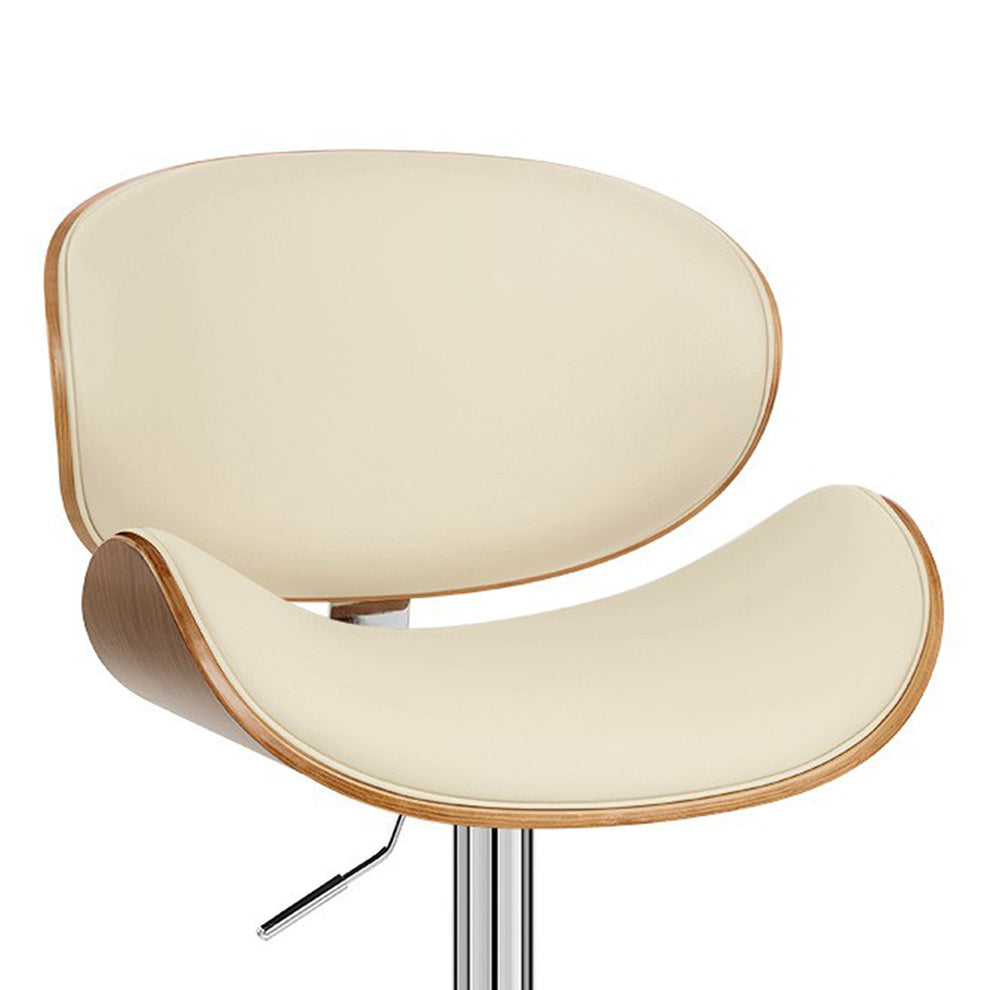 45" Cream Faux Leather And Solid Wood Swivel Adjustable Height Bar Chair By Homeroots | Bar Stools | Modishstore - 6