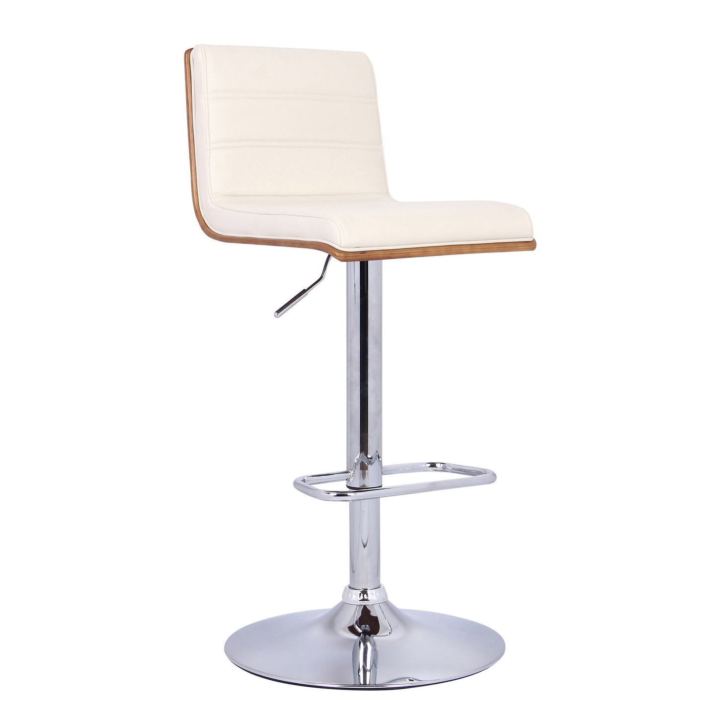 Cream Faux Leather Walnut and Chrome Adjustable Swivel Bar Stool By Homeroots | Bar Stools | Modishstore - 2