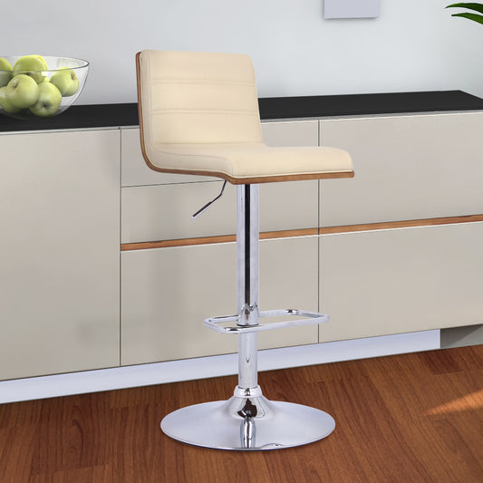 Cream Faux Leather Walnut and Chrome Adjustable Swivel Bar Stool By Homeroots | Bar Stools | Modishstore